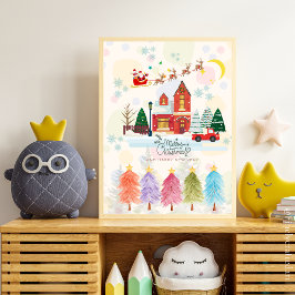 かわいいカラフルウォーターカラークリスマス子供部屋デコール ポスター