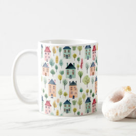 かわいいカラフルウォーターカラーハウスリアルティ コーヒーマグカップ