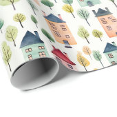 かわいいカラフルウォーターカラーハウスリアルティ ラッピングペーパー (ロールコーナー)