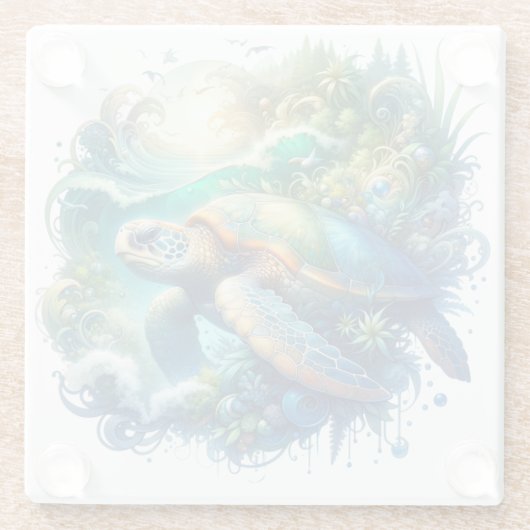 かわいいカラフルウミガメのコースター ガラスコースター (裏面)