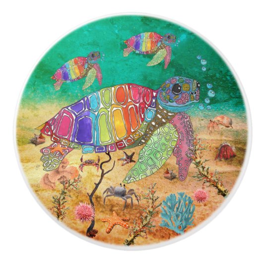 かわいいカラフルウミガメ セラミックノブ (正面)