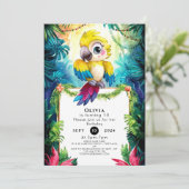かわいいカラフルオウム誕生日 招待状 (スタンド正面)