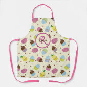 かわいいカラフルカップケーキ甘いベーカリーモノグラムピンク エプロン (正面)