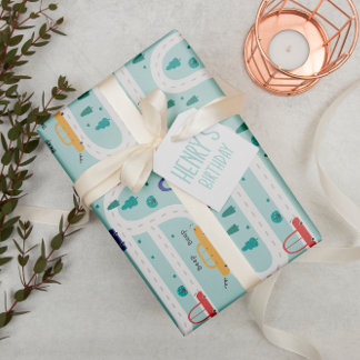 かわいいカラフルカード誕生日少年 ラッピングペーパーシート