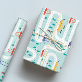 かわいいカラフルカード誕生日少年 ラッピングペーパーシート