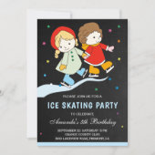 かわいいカラフルキッズアイススケートで滑る誕生日パーティー 招待状 (正面)