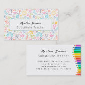 かわいいカラフルキッズスケッチ代替先生 名刺 (正面/裏面)