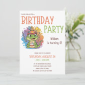 かわいいカラフルキッズ爬虫類テーマ誕生日パーティー 招待状 (スタンド正面)