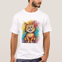 かわいいカラフルキャットアートTシャツ - 楽しい幸せな子猫