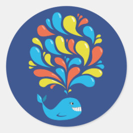 かわいいカラフルクジラの海 ラウンドシール