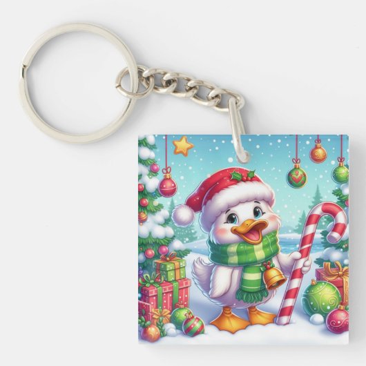 かわいいカラフルクリスマスアヒル キーホルダー (正面)