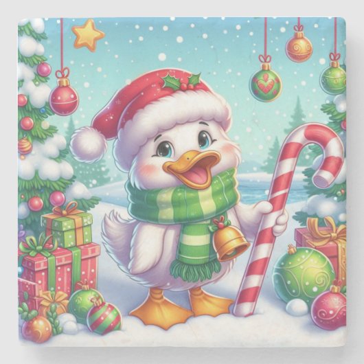 かわいいカラフルクリスマスアヒル ストーンコースター (正面)