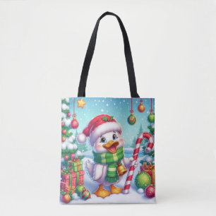 かわいいカラフルクリスマスアヒル トートバッグ