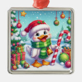 かわいいカラフルクリスマスアヒル メタルオーナメント (正面)