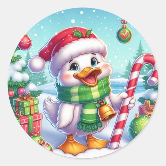 かわいいカラフルクリスマスアヒル ラウンドシール (正面)
