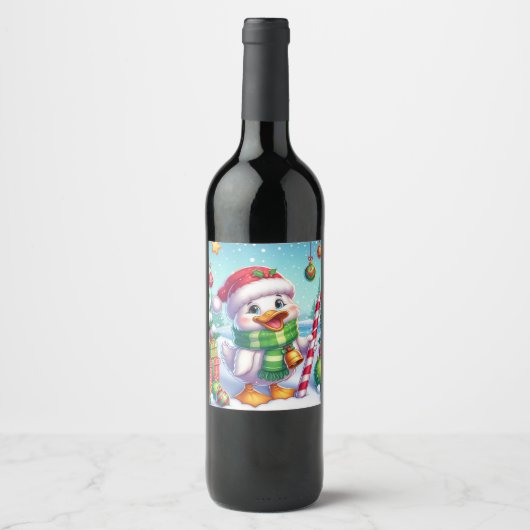 かわいいカラフルクリスマスアヒル ワインラベル (正面)