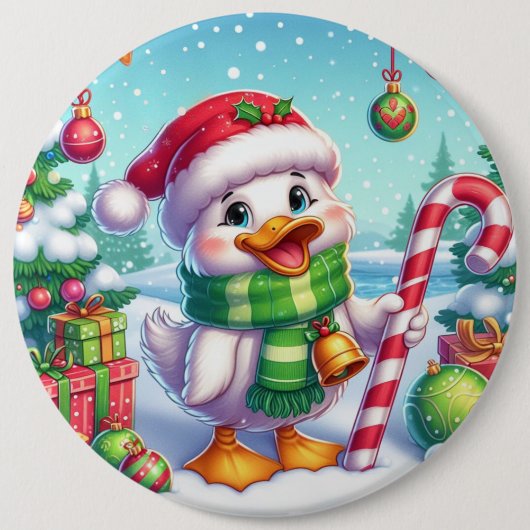 かわいいカラフルクリスマスアヒル 缶バッジ (正面)
