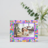 かわいいカラフルクリスマスキルト写真テンプレート シーズンカード (スタンド正面)