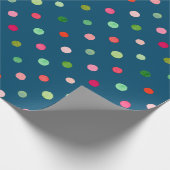 かわいいカラフルクリスマスグリーンと赤水玉模様 ラッピングペーパー (角)