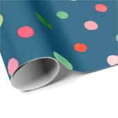 かわいいカラフルクリスマスグリーンと赤水玉模様 ラッピングペーパー (ロールコーナー)