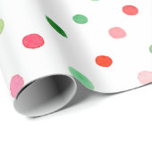 かわいいカラフルクリスマスグリーンと赤水玉模様 ラッピングペーパー (ロールコーナー)