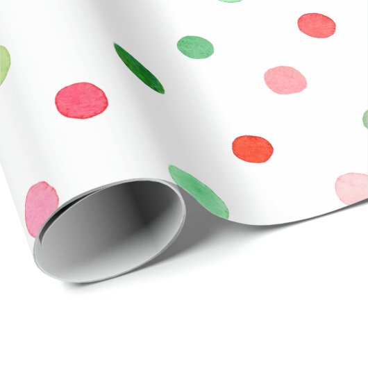 かわいいカラフルクリスマスグリーンと赤水玉模様 ラッピングペーパー (ロールコーナー)