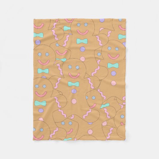 かわいいカラフルクリスマスジンジャーブレッドマンパターン フリースブランケット (正面)