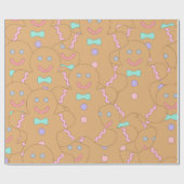 かわいいカラフルクリスマスジンジャーブレッドマンパターン ラッピングペーパー (フラット)