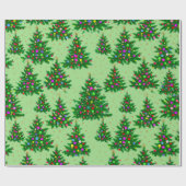 かわいいカラフルクリスマスツリー緑 ラッピングペーパー (フラット)