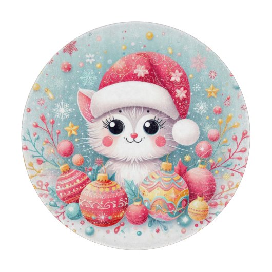 かわいいカラフルクリスマス猫 カッティングボード (正面)