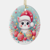 かわいいカラフルクリスマス猫 セラミックオーナメント (右)