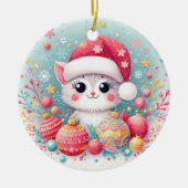 かわいいカラフルクリスマス猫 セラミックオーナメント (正面)