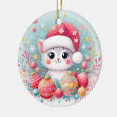 かわいいカラフルクリスマス猫 セラミックオーナメント (左)