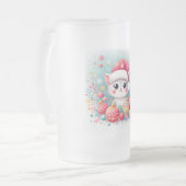 かわいいカラフルクリスマス猫 フロストグラスビールジョッキ (正面左)