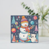 かわいいカラフルクリスマス雪だるま シーズンカード (スタンド正面)
