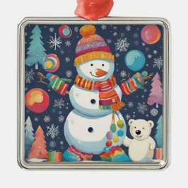 かわいいカラフルクリスマス雪だるま メタルオーナメント
