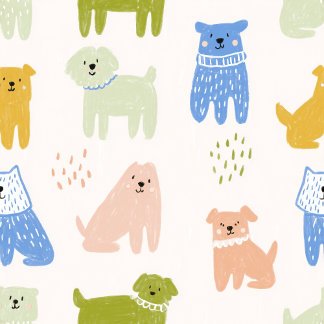 かわいいカラフルクレヨン犬のラッピングペーパー ミディアムペーパーバッグ