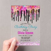 かわいいカラフルグリッタードリップバースデーモノグラム アクリル招待状 (インサイチュ (ポータブル))