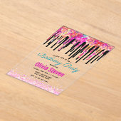 かわいいカラフルグリッタードリップバースデーモノグラム アクリル招待状 (レイダウン)