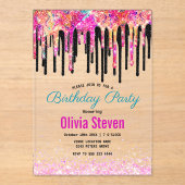 かわいいカラフルグリッタードリップバースデーモノグラム アクリル招待状 (正面)
