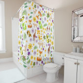 かわいいカラフルサファリパターンキリンのキッズホワイト シャワーカーテン (インサイチュ)