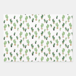 かわいいカラフルサボテン柄 ラッピングペーパーシート
