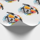 かわいいカラフルサングラススプラッシュで子犬 ラッピングペーパー (角)