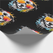 かわいいカラフルサングラススプラッシュで子犬 ラッピングペーパー (角)