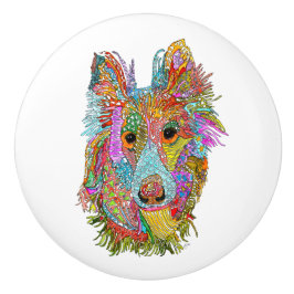 かわいいカラフルシェットランド・ シープドッグドアノブ セラミックノブ