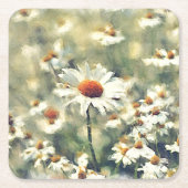 かわいいカラフルシックな夏デイジー花柄 スクエアペーパーコースター (正面)