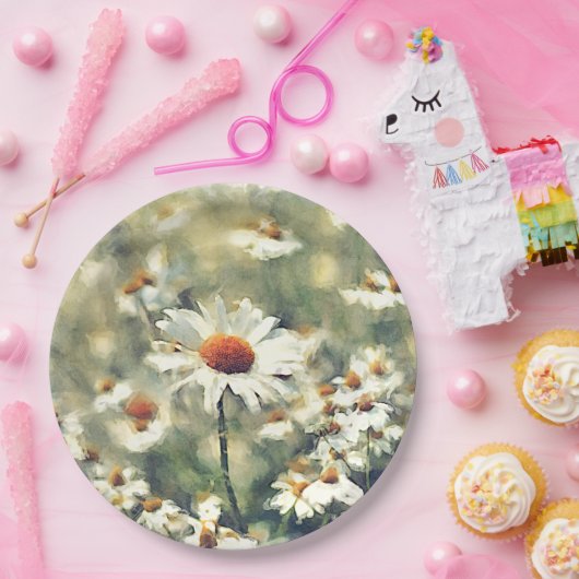かわいいカラフルシックな夏デイジー花柄 ペーパープレート (パーティー)