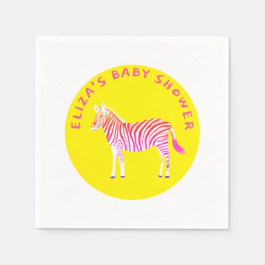 かわいいカラフルシマウマカスタムの赤ちゃんシャワー スタンダードカクテルナプキン (正面)
