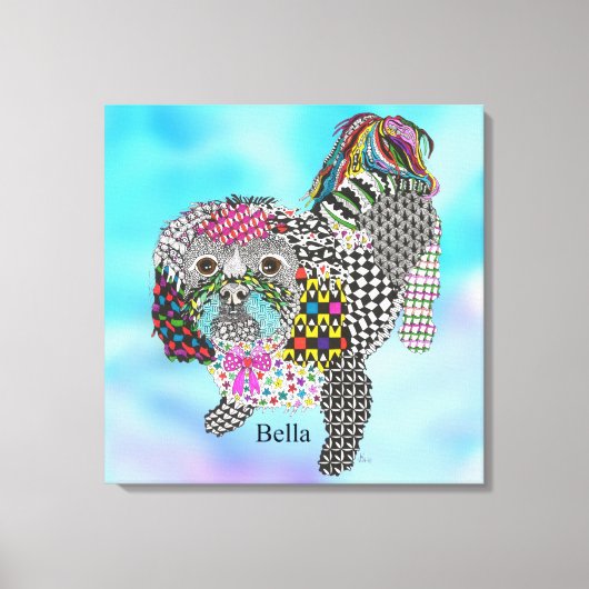 かわいいカラフルシーズー（犬）Tzuキャンバスプリント24"x24" キャンバスプリント (正面)