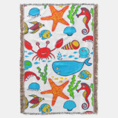 かわいいカラフルシーライフイラストレーションパターン2 スローブランケット (正面縦)
